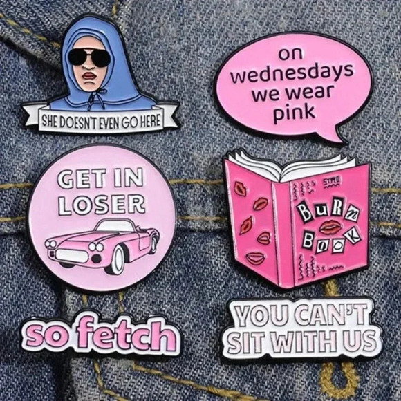 6pc pink blue Mean Girls enamel pins burn book get in loser backpack hat… - Picture 2 of 6